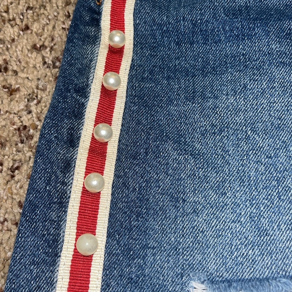 Zara Taped denim shorts with pearls Sz 6 - Picture 6 of 8